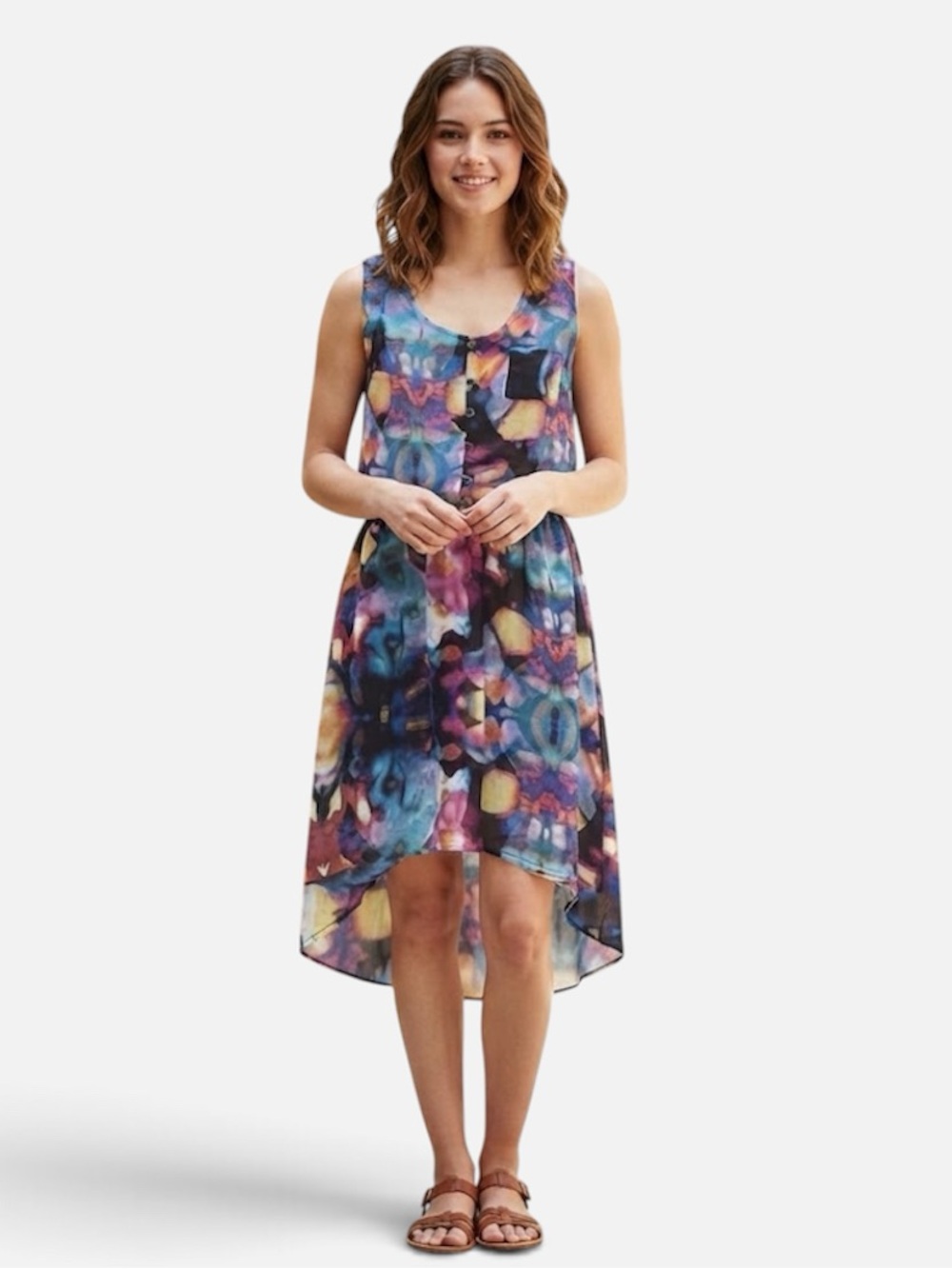 Mossimo Multicolor Watercolor Sleeveless High Low Festival Whimsical Dress Sz S